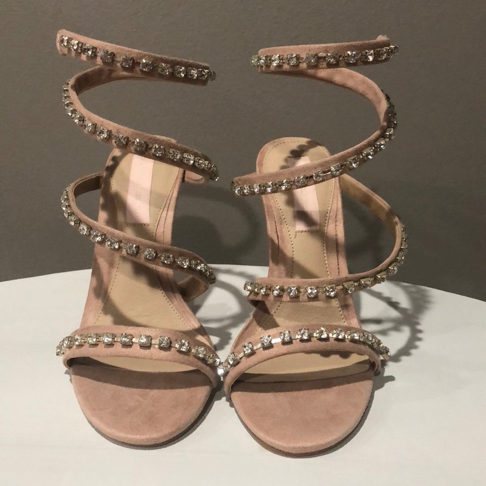 Light pink misguided suede rhinestone heels